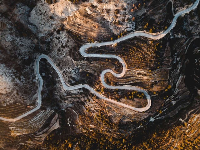 This is an aerial view of a winding path to represent consumer journey mapping.